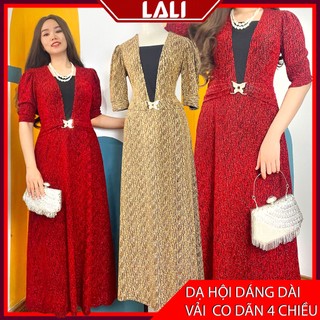 Đầm maxi dạ hội tay phồng, Váy trung niên tay lửng dự tiệc LALI MS72