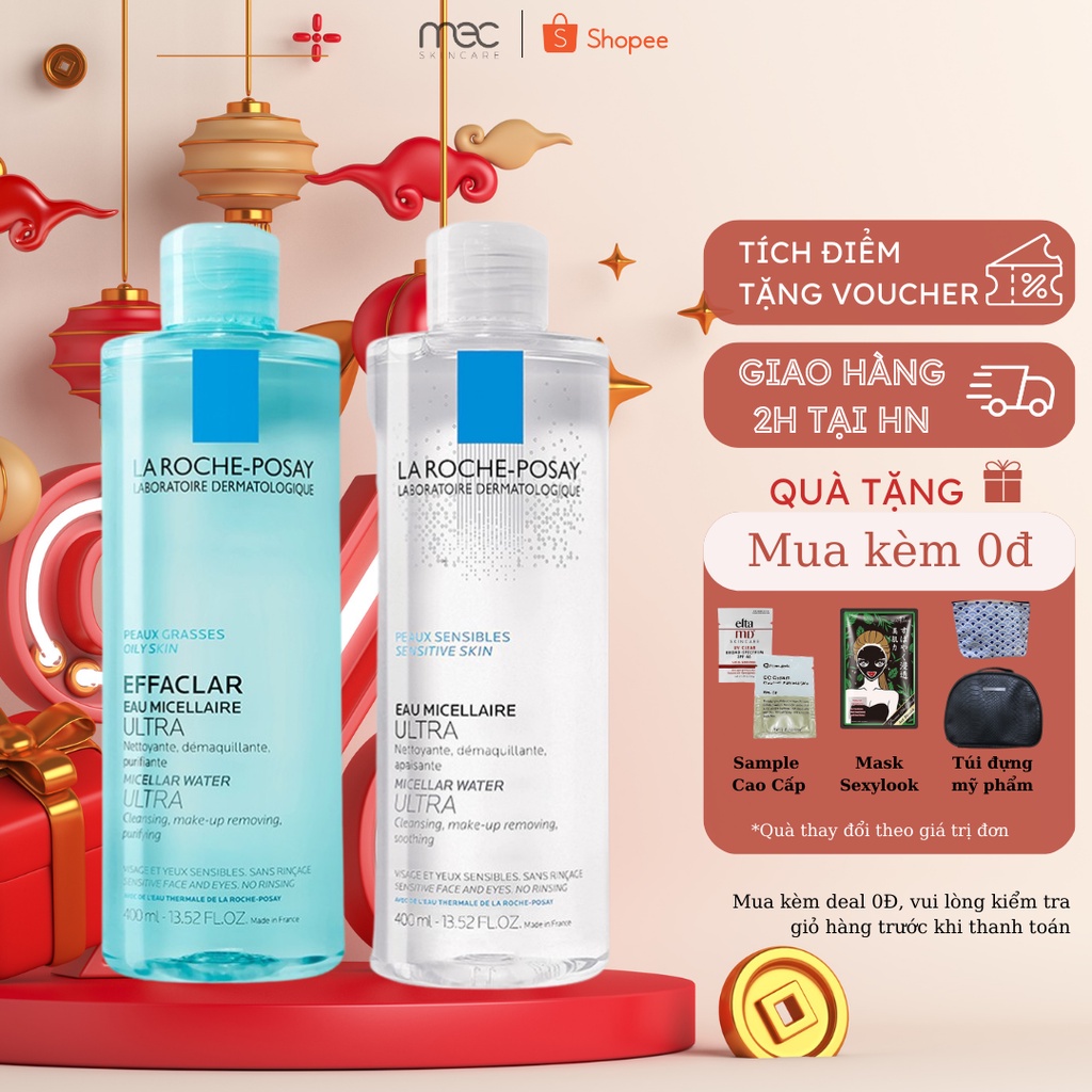 Nước Tẩy Trang La Roche-Posay Effaclar/Sensitive Micellar Water 400ml cho mọi loại da nhạy cảm, da dầu mụn- Mecskincar