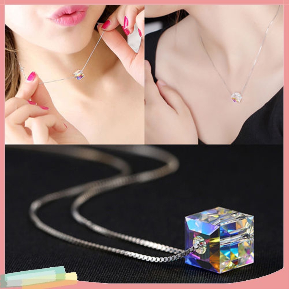 Dây chuyền mặt khối lập phương đa sắc thời trang