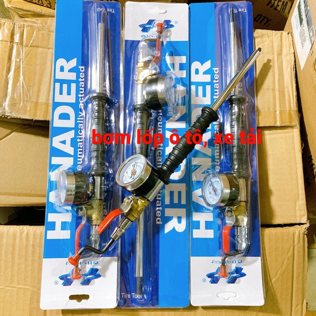 Tay bơm lốp xe có đồng hồ  cực bền dùng cho ô tô, xe tải  hanader