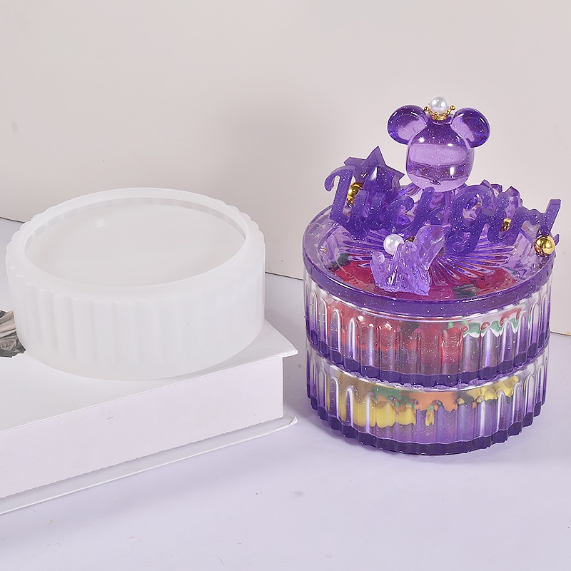 Khuôn Silica Gel Hình Tròn Họa Tiết Kẻ Sọc Nhiều Tầng Dùng Làm Hộp Đựng Đồ DIY