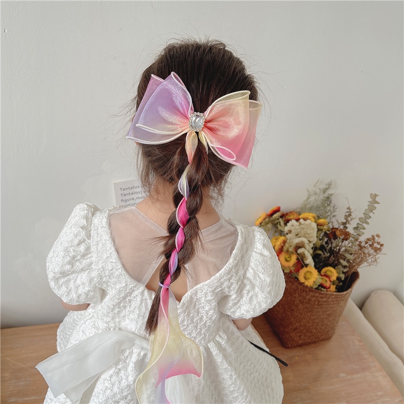We Flower Kẹp Tóc Nơ Ruy Băng Lớn Màu Tím / Xanh Dương Phong Cách Công Chúa Cho Bé Gái