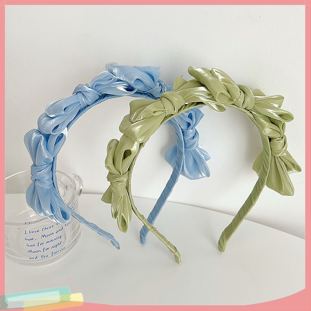 Băng Đô Cài Tóc Nữ Vải Mềm Màu Trơn Đính Nơ Xinh Xắn