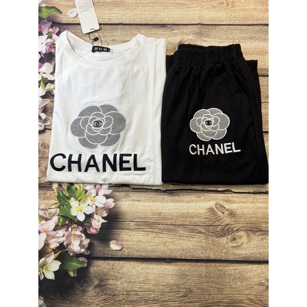 SÉT BỘ THỂ THAO NỮ  THUN COTTON ÁO PHOM RỘNG THÊU HOA VÀ CHỮ CHANE.L