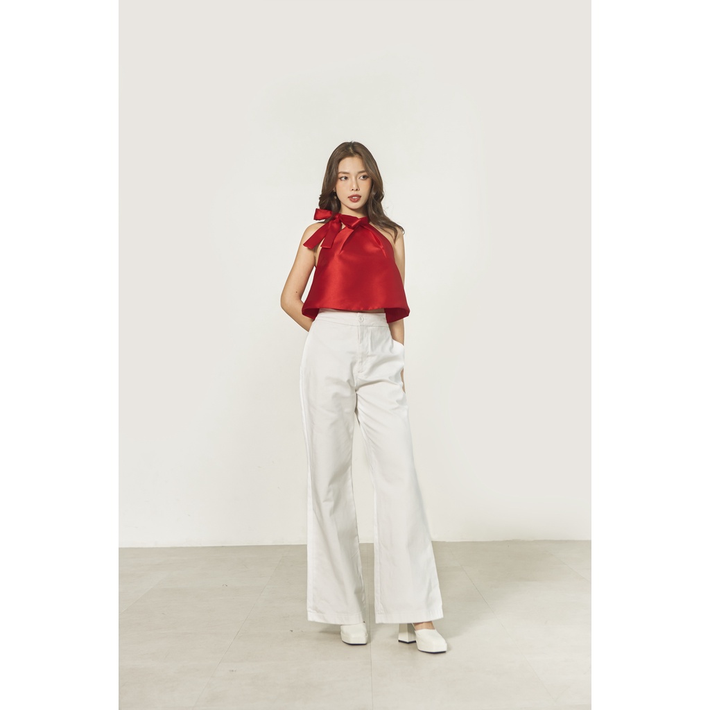 Áo crop nơ cổ hai màu (Đỏ, Đen) - Red/Black bow croptop