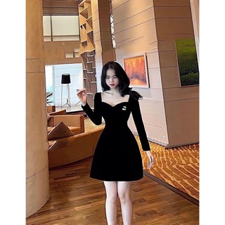 BIGSIZE (60-90KG) ĐẦM CỔ CÚP TAY DÀI TAG NƠ ĐÁ