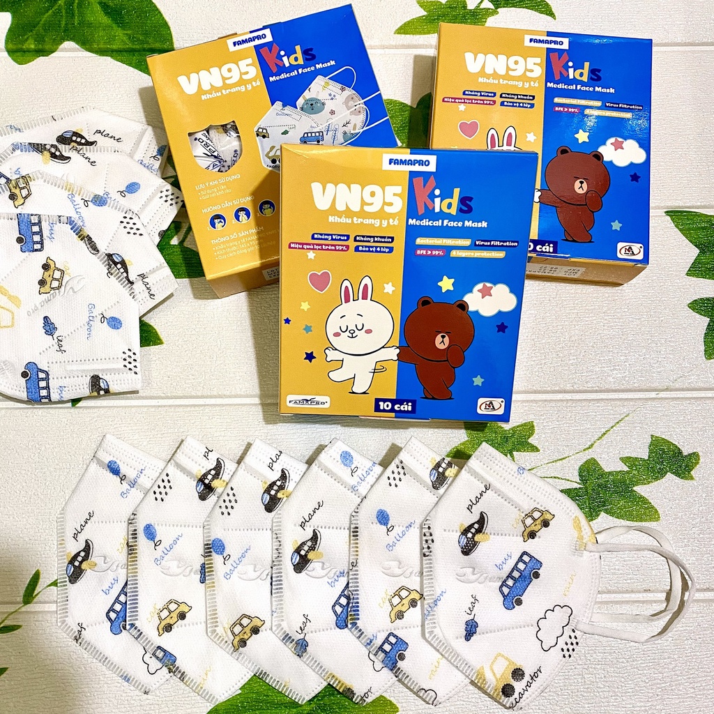 Khẩu trang FAMAPRO VN95 KIDS cho Bé in hình 4 lớp kháng khuẩn 10 cái / hộp
