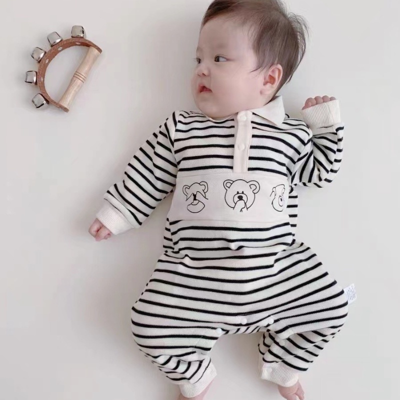 Áo Liền Quần Cotton Tay Dài In Họa Tiết Hoạt Hình Dễ Thương Phong Cách Hàn Quốc Thời Trang Xuân Thu Cho Bé Trai Và Gái 0-24 Tháng Tuổi