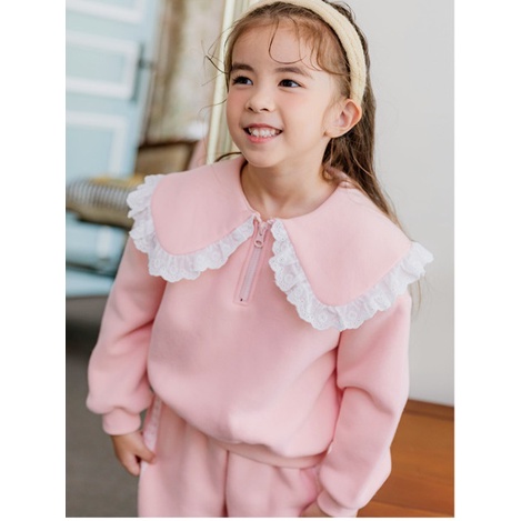 Bộ nỉ lót bông cổ ren Bebezoo cho bé gái BEB4SE102