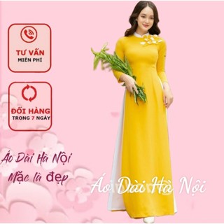 Áo dài màu vàng kết hoa 4 tà cách điệu - Áo Dài Hà Nội