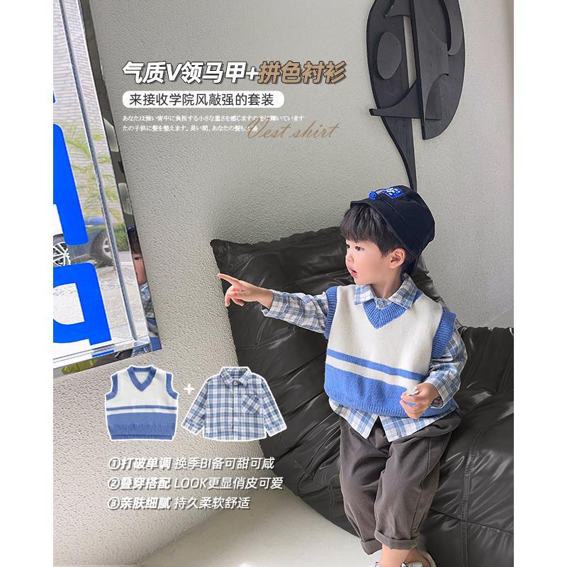 Bộ Áo Sơ Mi + Áo Vest + Quần Đùi Thời Trang Hàn Quốc Cho Bé Trai