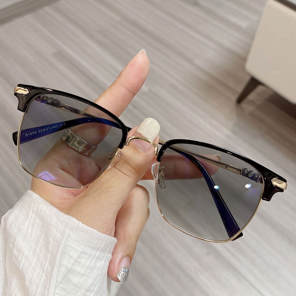 Mắt Kính Cận Thị Chống Ánh Sáng Xanh Nửa Gọng Tròn Cho Nam Nữ