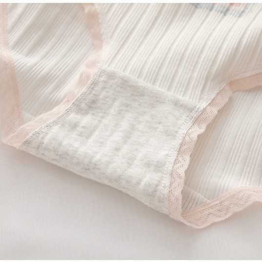 Quần Lót Cotton Lưng Vừa Không Đường May Phối Ren Đính Nơ Đáng Yêu Cho Nữ