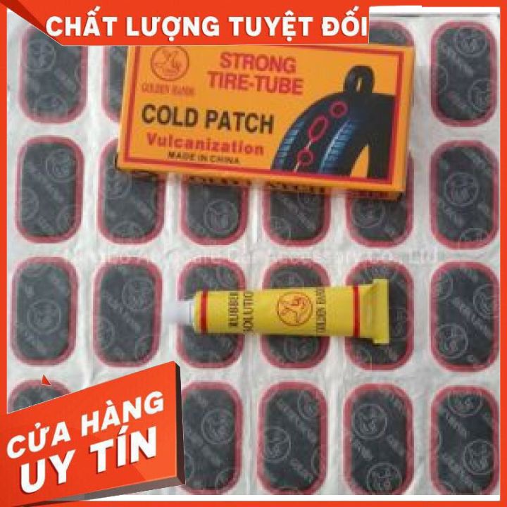 Hộp 24-48 Miếng Keo Dán Cao Su Và Chai Keo Vá Ruột Xe Đạp -Xe Máy Tặng 1 Miếng Giấy Nhám