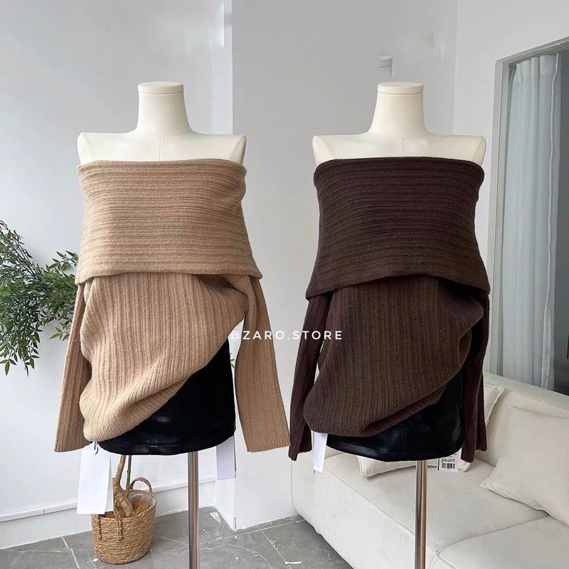 Áo len trễ vai [Hình thật ]