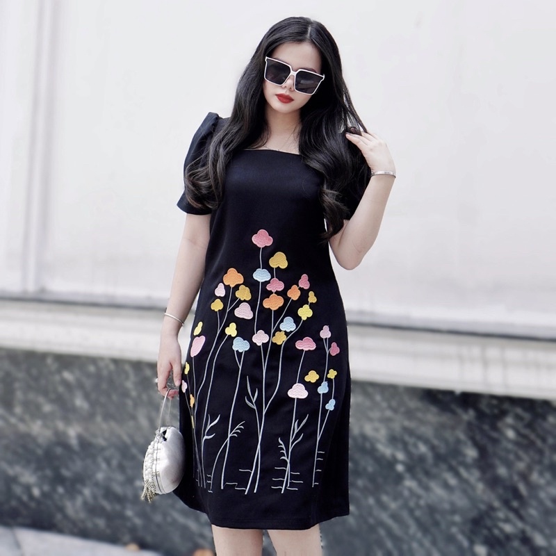 Đầm thiết kế Bigsize Miuco tặng mẹ, đầm thêu chân bông tay phồng Amy CG014 kiểu dáng sang trọng,đầm đi tiệc cho mẹ