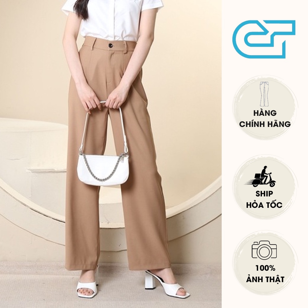 Quần Ống Suông Cạp Cao Vải Chéo CT Jeans Mềm Mát Không Nhăn Siêu Tôn Dáng