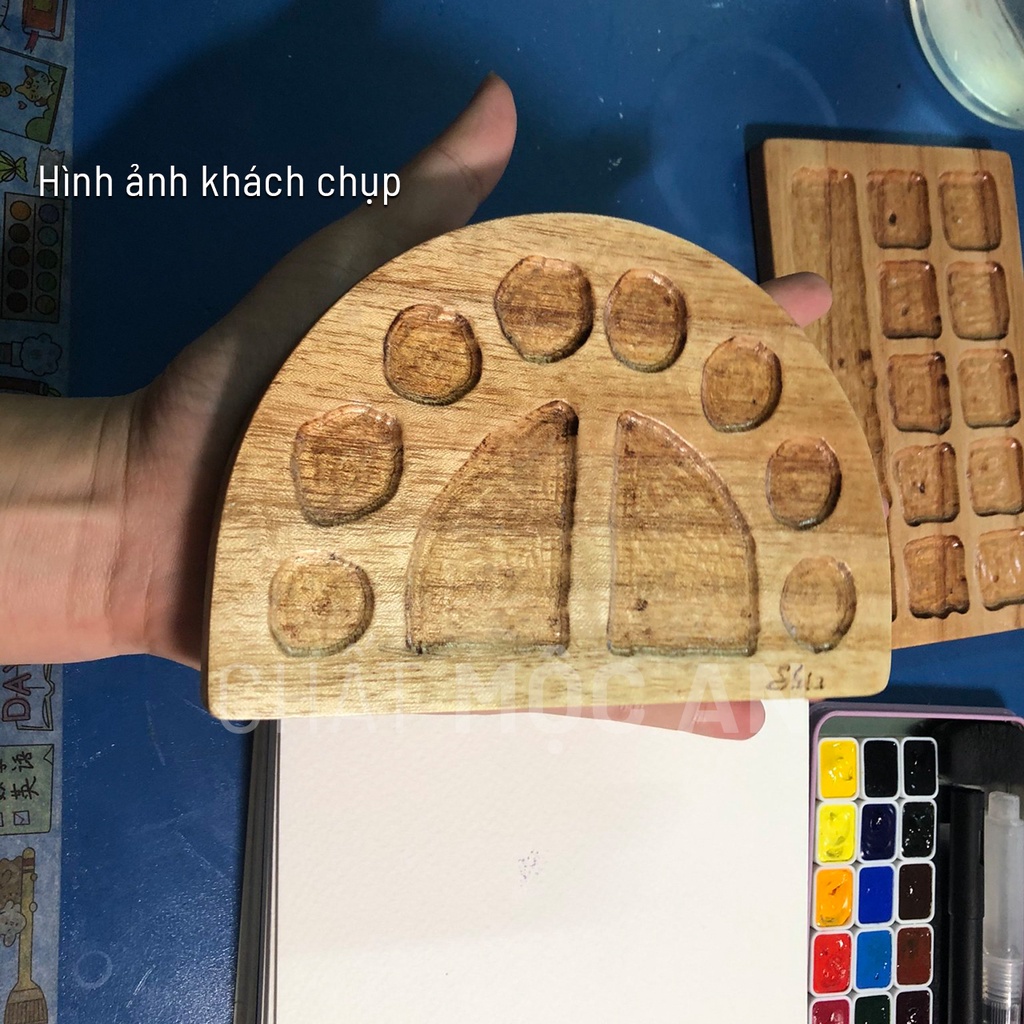 Khay Vẽ Gỗ, Khay Pha Màu Dùng Cho Màu Nước, Màu Acrylic Hàng Thủ Công Bền Đẹp