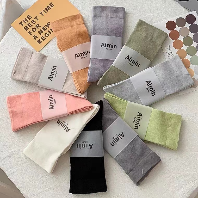 Vớ cotton Màu Sắc Đơn Giản Phong Cách Hàn Quốc Cho Nữ