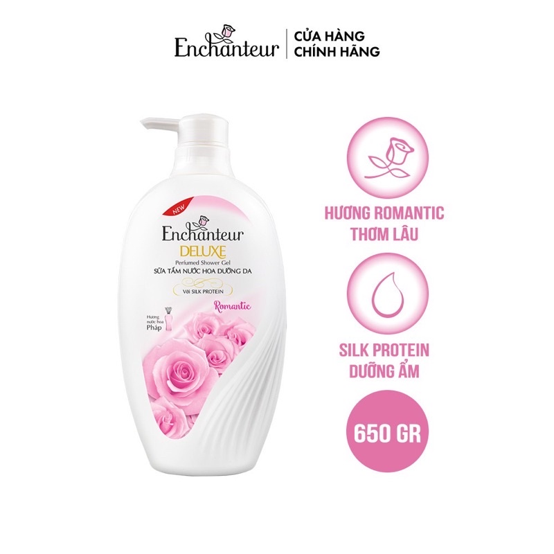 Sữa tắm hương nước hoa dưỡng da thơm mịn Enchanteur Charming/ Sensation/ Delightful/ Romantic/ Magic 650gr