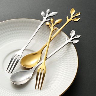 YEAHCOOK Thìa nĩa ăn trái cây inox mạ vàng cao cấp