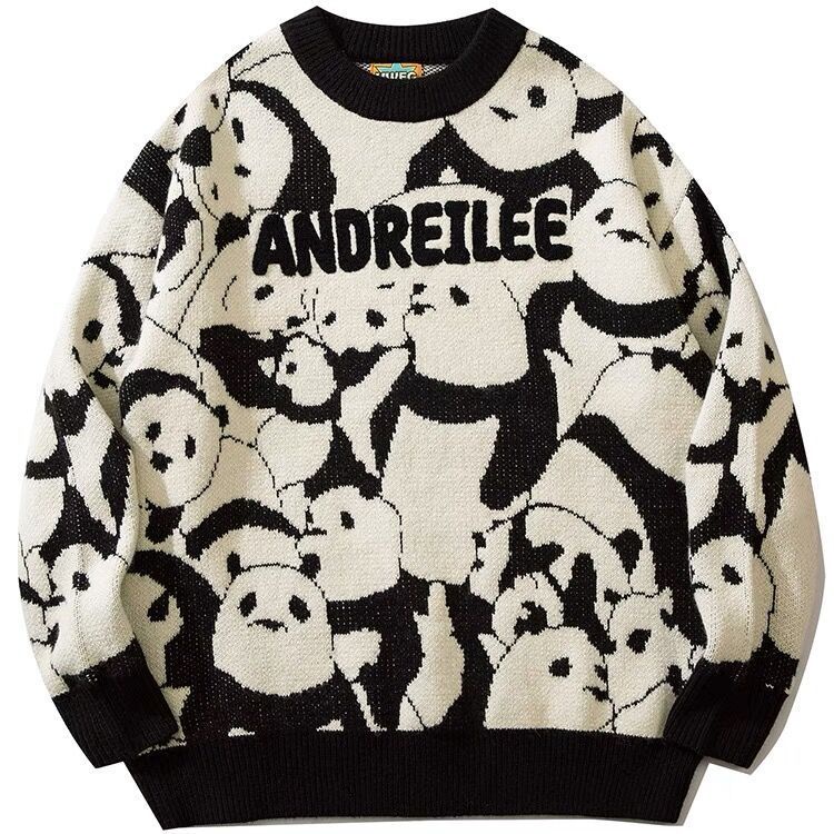 Áo Sweater Dáng Rộng In Hình Gấu Trúc Đỏ Dễ Thương Phong Cách Nhật Bản Thời Trang Thu Đông Cho Cặp Đôi