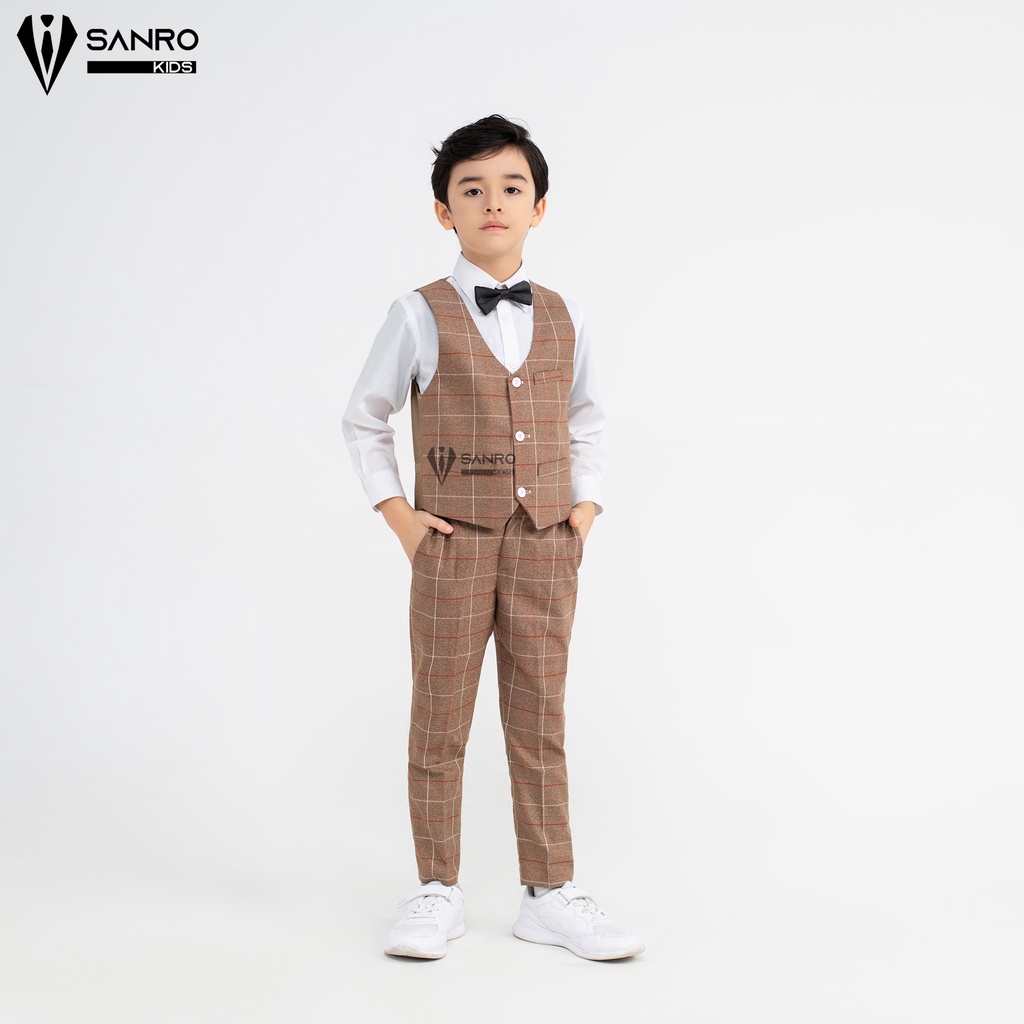 Bộ vest bé trai SANRO KIDS màu nâu kẻ ô vuông cao cấp