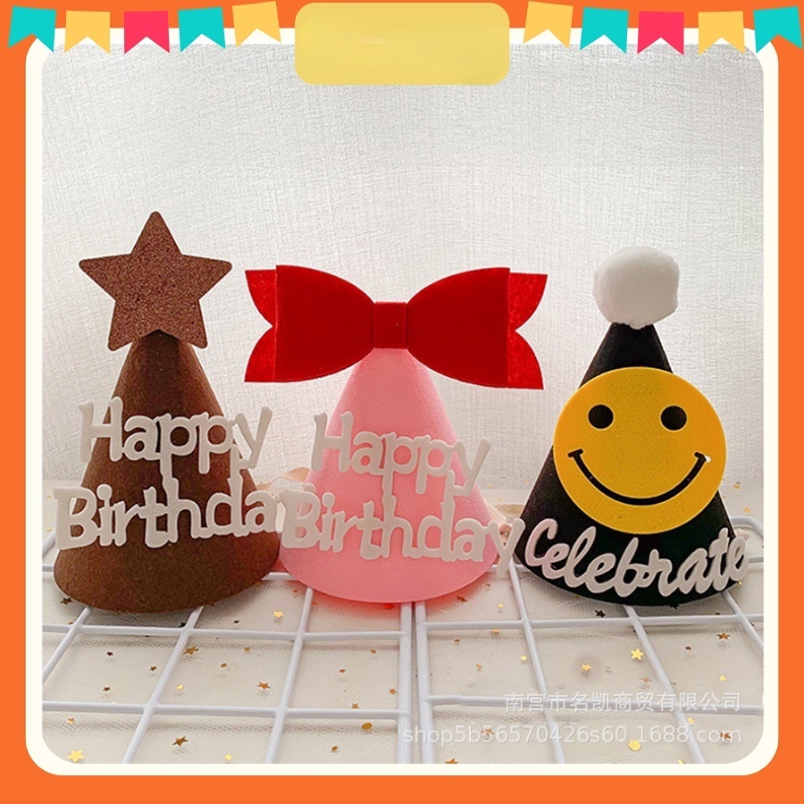 Mũ Sinh Nhật diy Bằng Vải Nỉ Không Dệt Trang Trí Tiệc Sinh Nhật Bé Một Năm Tuổi HB