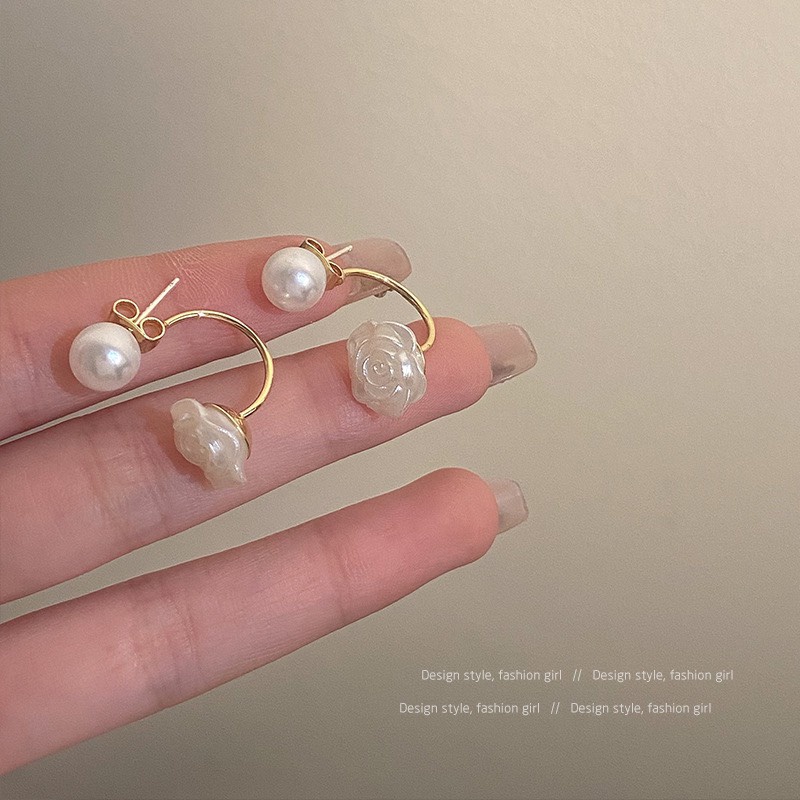 Bông tai nữ hình hoa hồng trắng bạc 925 thời trang TIMSTORE phụ kiện thời trang phong cách hàn quốc