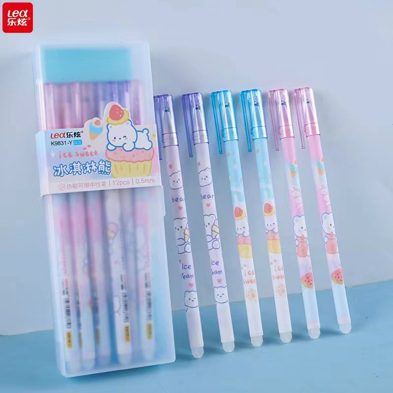 Hộp 12 Cây Bút Gel Xoá Được Lex Ngòi 0.5mm Cao Cấp, Đựng Trong Hộp Nhựa Tránh Thất Lạc Kèm Xấp Giấy Note
