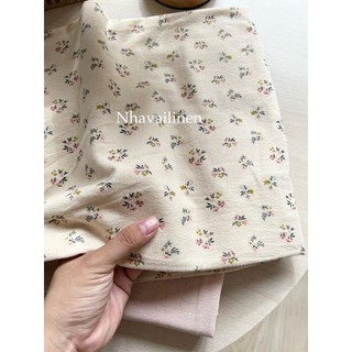 Vải họa tiết thô cào hoa hồng lá xanh - hồng da bột Vải HNB