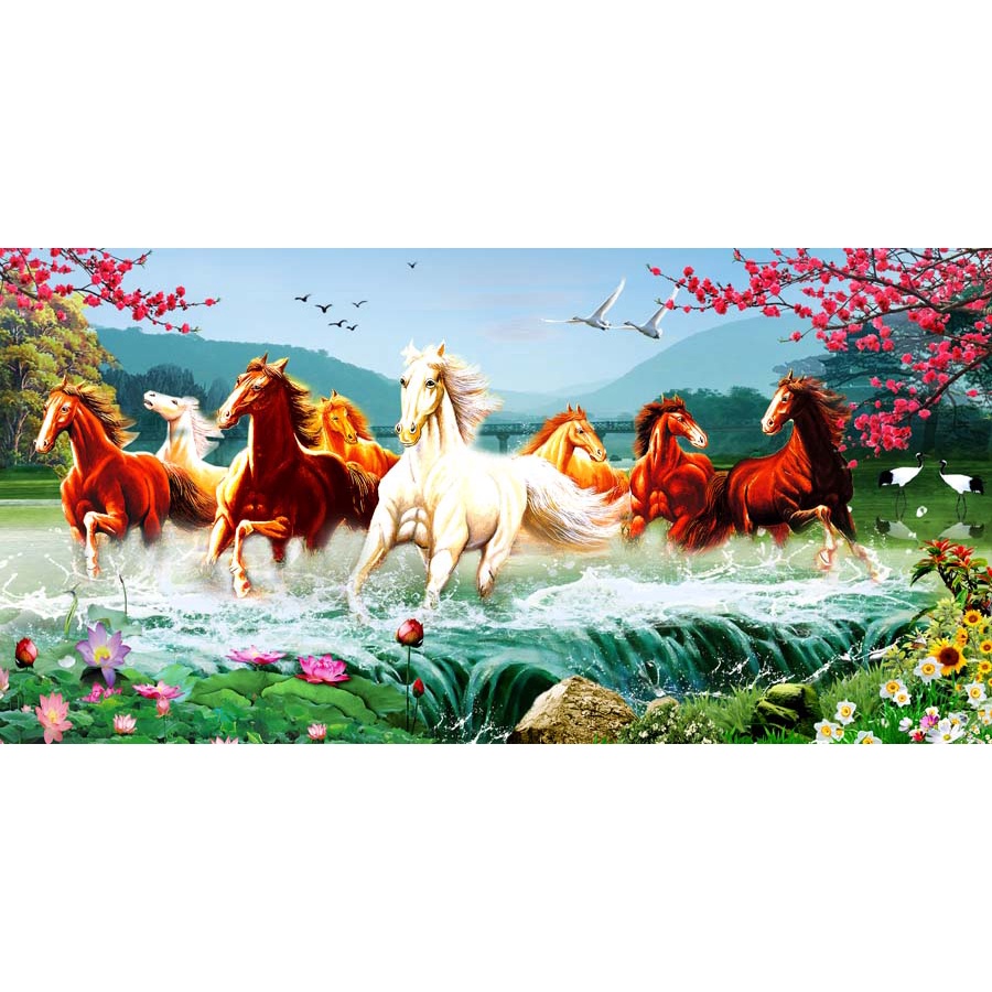 Tranh Dán Tường 3D ngựa phi nước đại may mắn