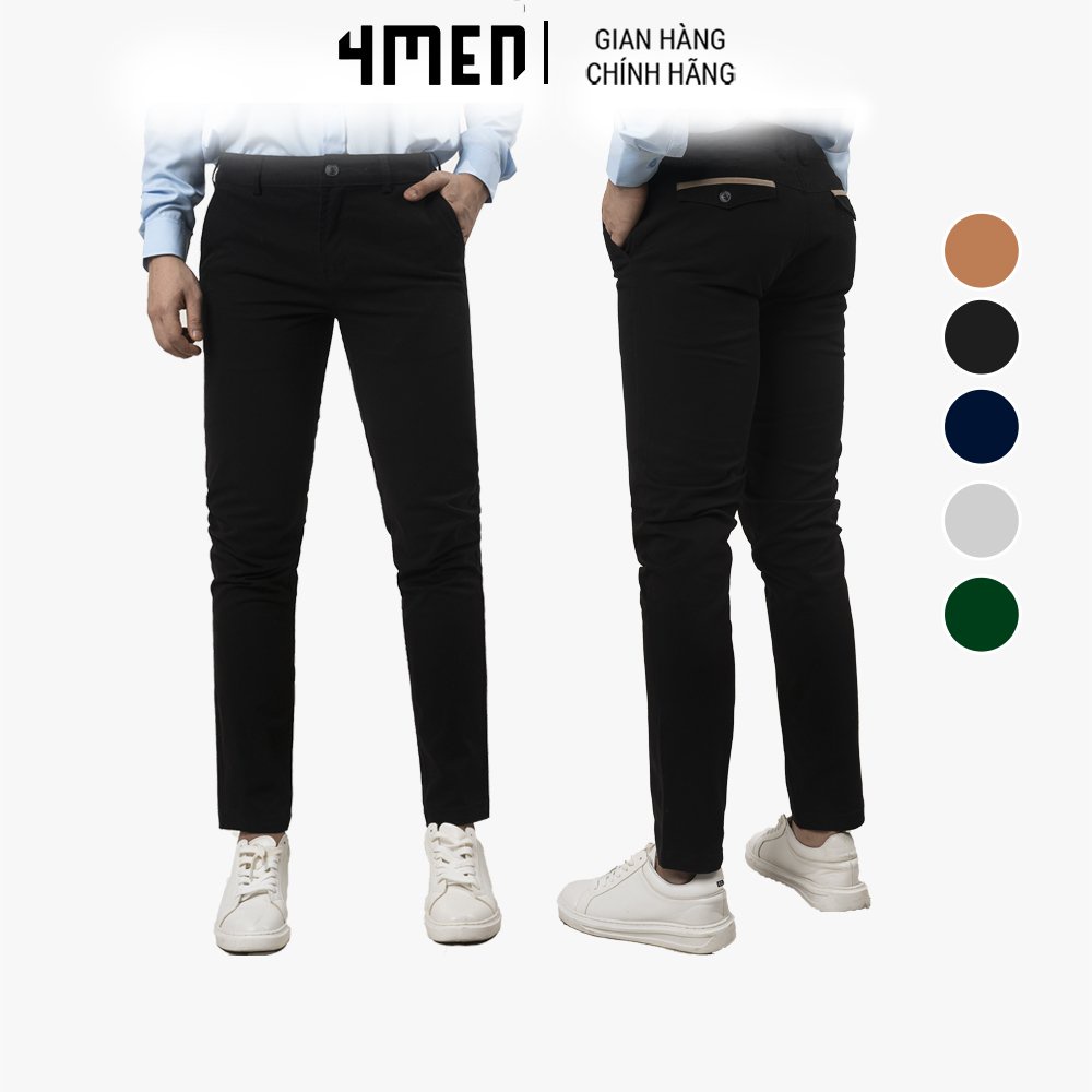 Quần kaki nam 4MEN QK003 kiểu dáng dài với túi sau phối nắp, form slimfit tôn dáng, vải cotton thấm mồ hôi, co giãn