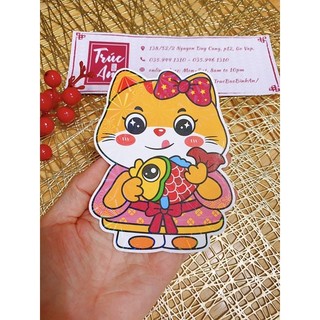 🧧 Bao lì xì chibi Mèo mẫu ngẫu nhiên, giấy cứng in bóng, có phản quang