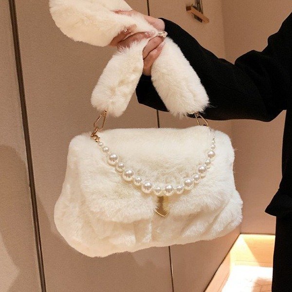 Túi Xách Đeo Vai Lông Thỏ Giả Sức Chứa Lớn Đính Ngọc Trai Phong Cách Mới Chất Lượng Cao Cho Nữ