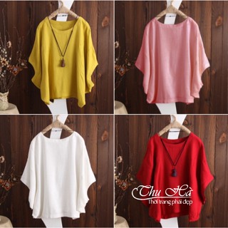 Áo kiểu cánh dơi nữ form rộng bigsize giấu bụng che khuyết điểm chất liệu đũi mềm mát Thu Hà AKH.36