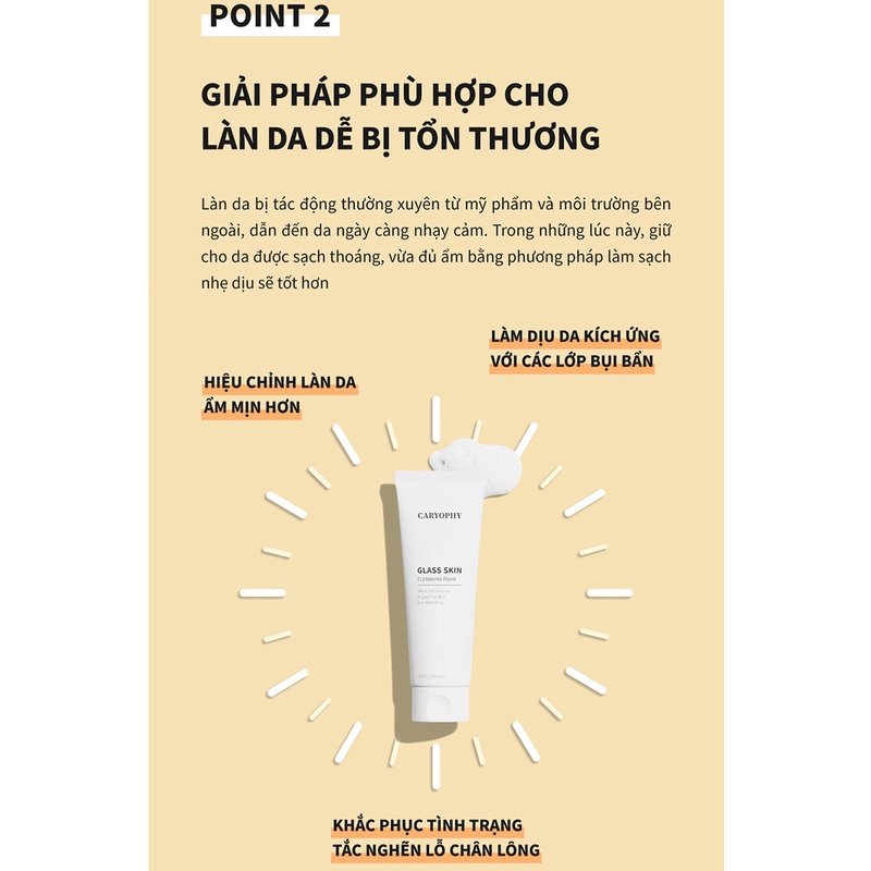 [MUA 1 TẶNG 1 MASK] Sữa Rửa Mặt Sáng Da Caryophy GLASS SKIN Cleasing Foam 120ml