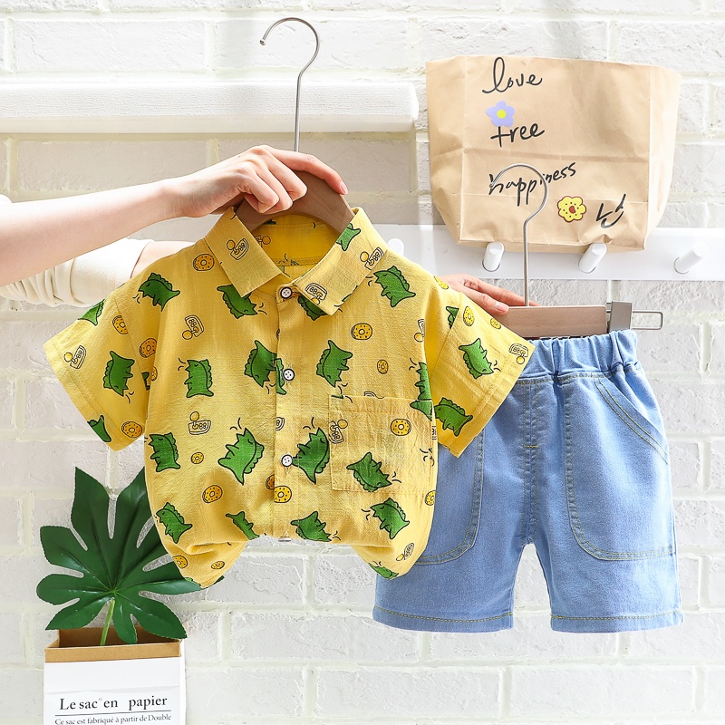Set Đồ 2 Món Gồm Áo Sơ Mi In Họa Tiết Hoạt Hình Đính Nơ + Quần Ngắn Thời Trang Dự Tiệc Cho Bé Trai