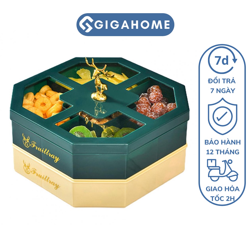 Khay Mứt Tết, Đựng Bánh Kẹo 2 Tầng 5 Ngăn Hình Hươu Trường Thọ-Đầy Đủ GIGAHOME 11383