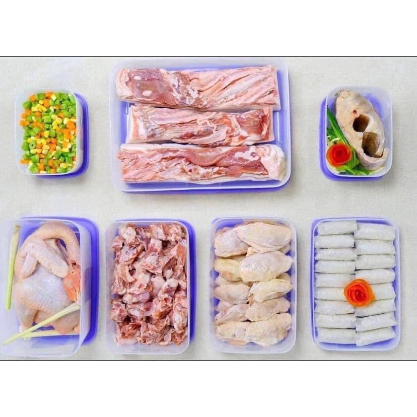 Bộ hộp trữ ngăn đông tủ lạnh nắp tím Tupperware Freezermate Essential Set 7 nhựa nguyên sinh thân trong