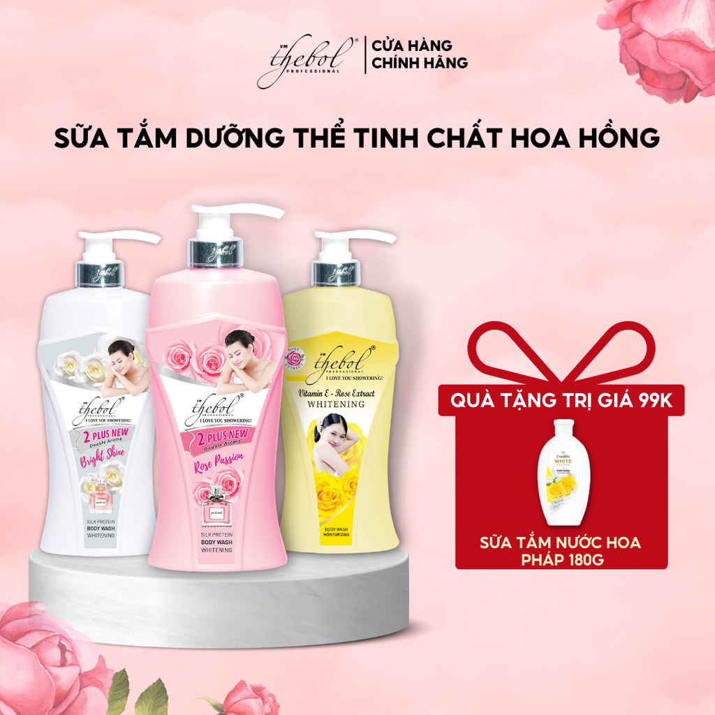 Sữa tắm dưỡng thể nữ Thebol tinh chất hoa hồng nước hoa sữa dê dưỡng ẩm trắng da toàn thân lưu hương thơm lâu