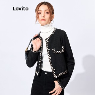 Áo khoác Lovito màu trơn phối viền tương phản có nút phong cách Hàn Quốc thanh lịch L32FW099