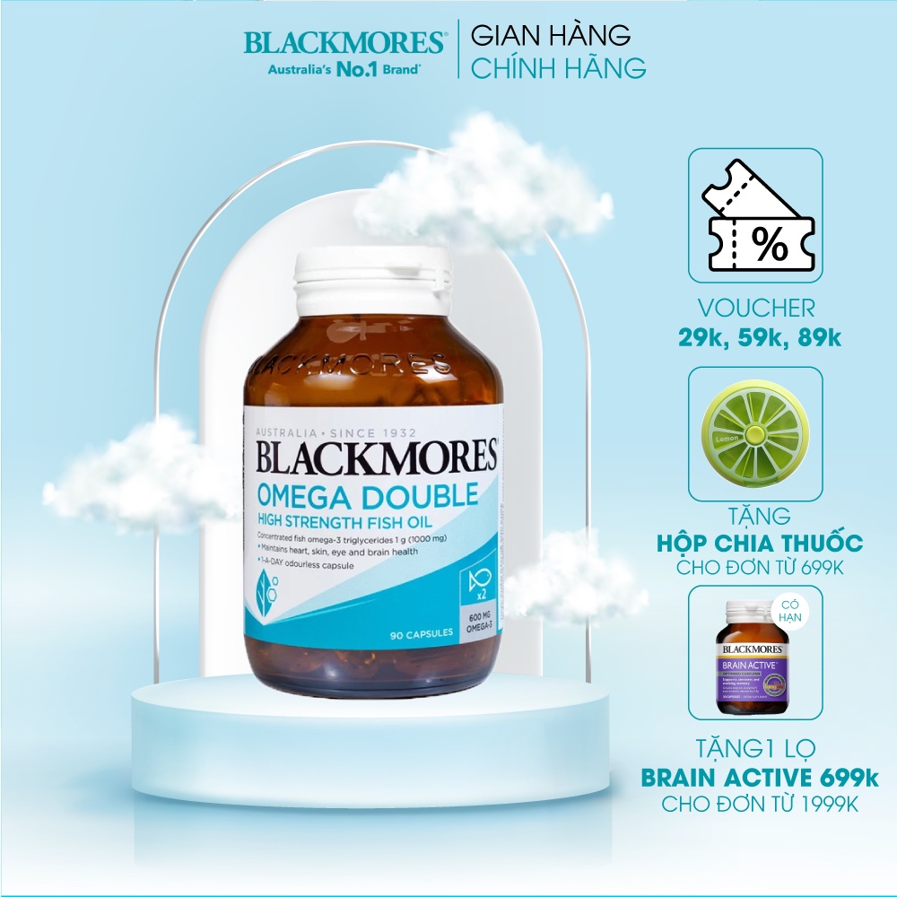 Dầu cá Blackmores Omega Double High Strength Fish Oil 1000mg tăng cường thị lực, tốt cho tim mạch, xương khớp