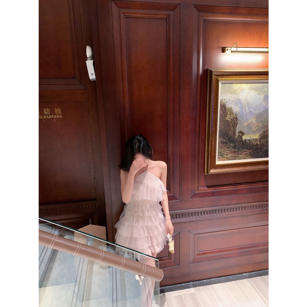 Đầm Hai Dây Dáng Chữ a Phối Lưới Màu Trắng Thời Trang Mùa Hè Xinh Xắn Cho Nữ