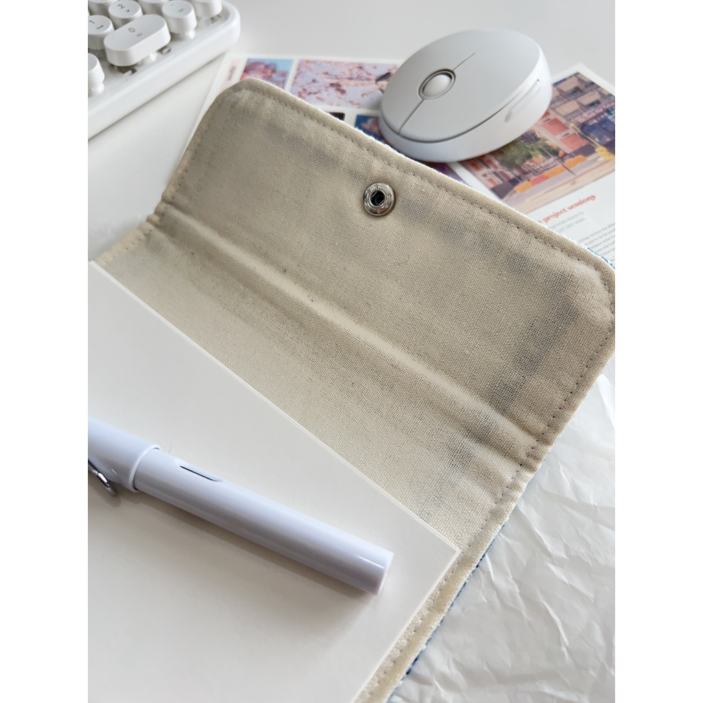 Sổ tay notebook A5 A6 planner Mori bìa vải tweed  xanh dương - gáy còng nút bấm