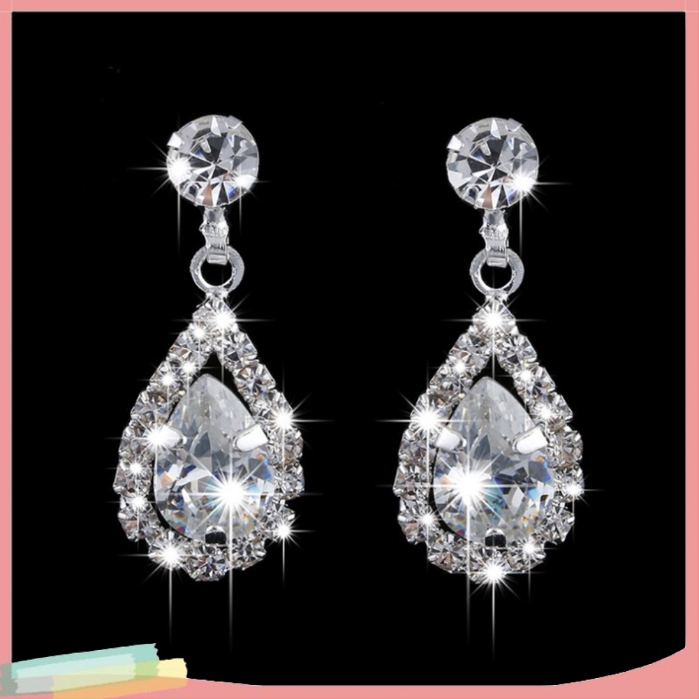 Bộ vòng cổ + bông tai hình giọt nước đính đá nhân tạo sang trọng