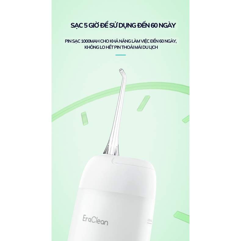 Tăm nước mini Xiaomi Eraclean, dung tích 180 ml, pin 1000 Mah, dùng đến 60 ngày, nhỏ gọn di động.