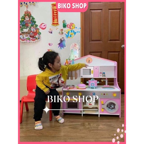 Bếp lắp ráp màu hồng 72cm - Đồ chơi gỗ cho bé - Biko Shop