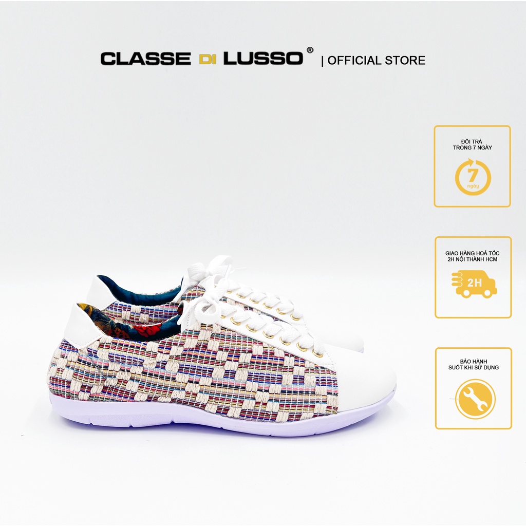 LUSSO - GIÀY THỂ THAO NỮ SNEAKER TRẮNG HỌA TIẾT THỔ CẨM - SP23002