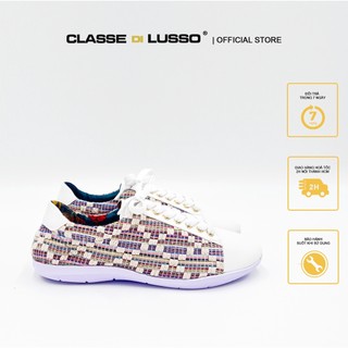 Lusso - giày thể thao nữ sneaker trắng họa tiết thổ cẩm - sp23002